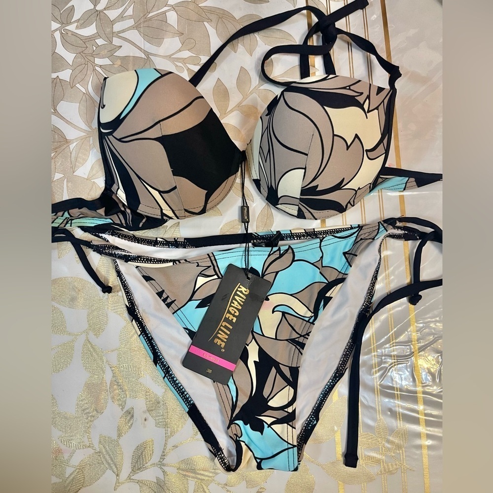 RIVAGE Two Pieces bikini Swimsuit Size 38B Push Up Underwire Top /M Bottom.